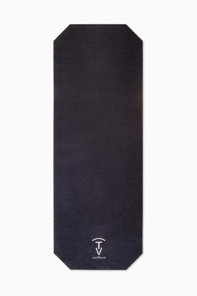 The Asset Mat (Black): a machine-washable yoga mat with soft microfiber suede surface and minimalist design
