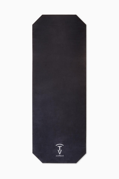 The Asset Mat (Black): a machine-washable yoga mat with soft microfiber suede surface and minimalist design